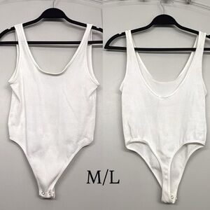 White Ribbed Scoop Neck Bodysuit